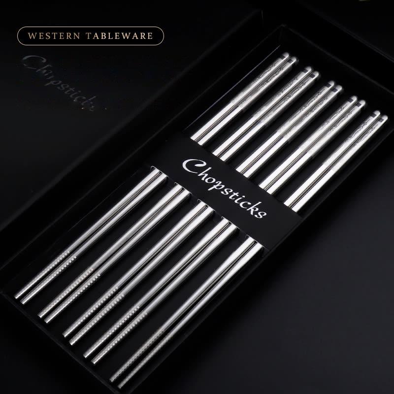 

Набор палочек для еды из пищевой нержавеющей стали, бытовые палочки для еды, высококачественные, толстые, нескользящие, антиглажные, подарочные, 316L, 304, 5 пар