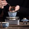 Old Clay Tea Cup, Tea Brewing Bowl, Ceramic, Single Ceremony,Ceremony, Bamboo Hat Tureen, High-End Sancai Gaiwan, Blue and White