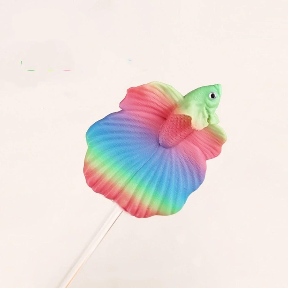 Lange Angelrute zum Angeln mit Köder Fischförmiger Bunter Simulations-Kampffisch-Stick Harz-Fisch Interaktives Spielzeug Aquarium Zubehör