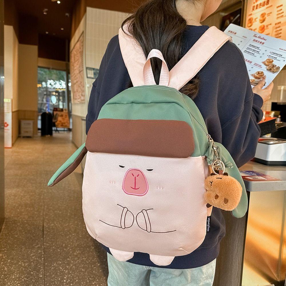 Cartoon Capybara School Bag Kawaii Shoulder Bag Lovely Capybara Nylon Backpack  Girls