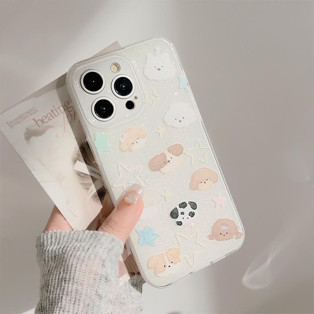 Double Layer Glitter Powder Suitable for Mobile Phone Case Apple 16 Milk Iphone15promax Soft Cover 14 Puppy Stand 11