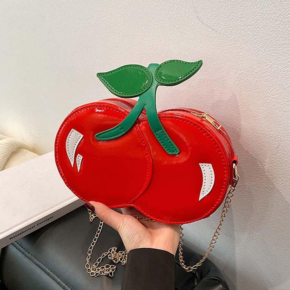 Waterproof Red Fruit Crossbody Bag Kawaii PU Shoulder Pouch Trendy Chain Cherry Shape Bag Vacation