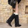 Fashion Vintage Thick Heel Women Western Cowboy Boots Designer Combination Splicing Shoes Autumn Winter Ladies Pipe Long Booties