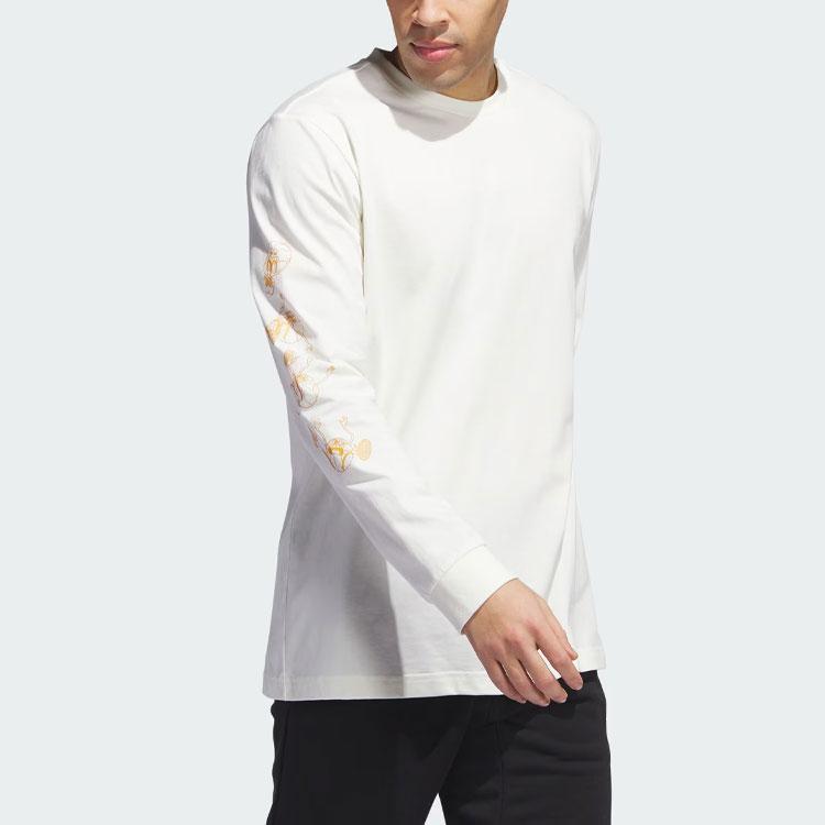 Adidas Kemp Lil Stripe Tričko Kreslený Potisk Písmen Basketbalové Tričko s Dlouhým Rukávem Pánské Topy Han-Jade-White IM4626