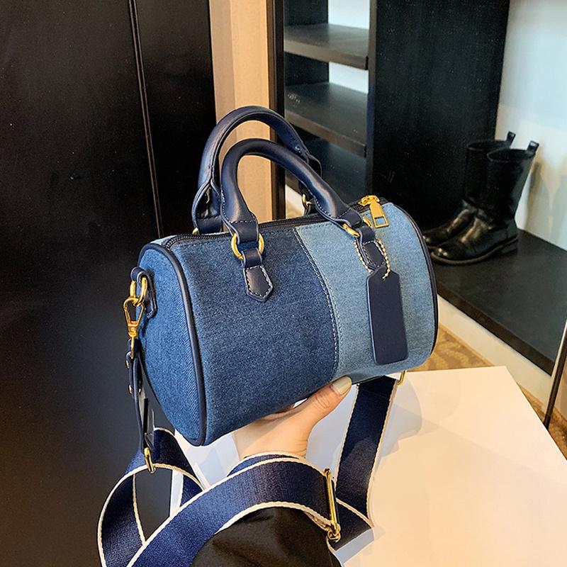 Patchwork Colorblock Small Handbags For Women Denim Shoulder CrossBody Bags Casual Street Boston Designer Purses CLE