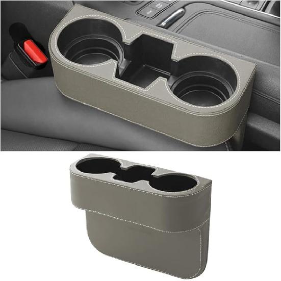

Автомобильный подстаканник с держателем для телефона, кожаный чехол на консоль с боковым карманом, органайзер для напитков в салоне с автоматическим передним сиденьем, хранилище для многофункциональных аксессуаров серый
