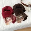 Bufanda Gruesa de Punto para Mujer con Rayas Caliente Envoltura de Cuello de Invierno Tono Café Estilo Coreano