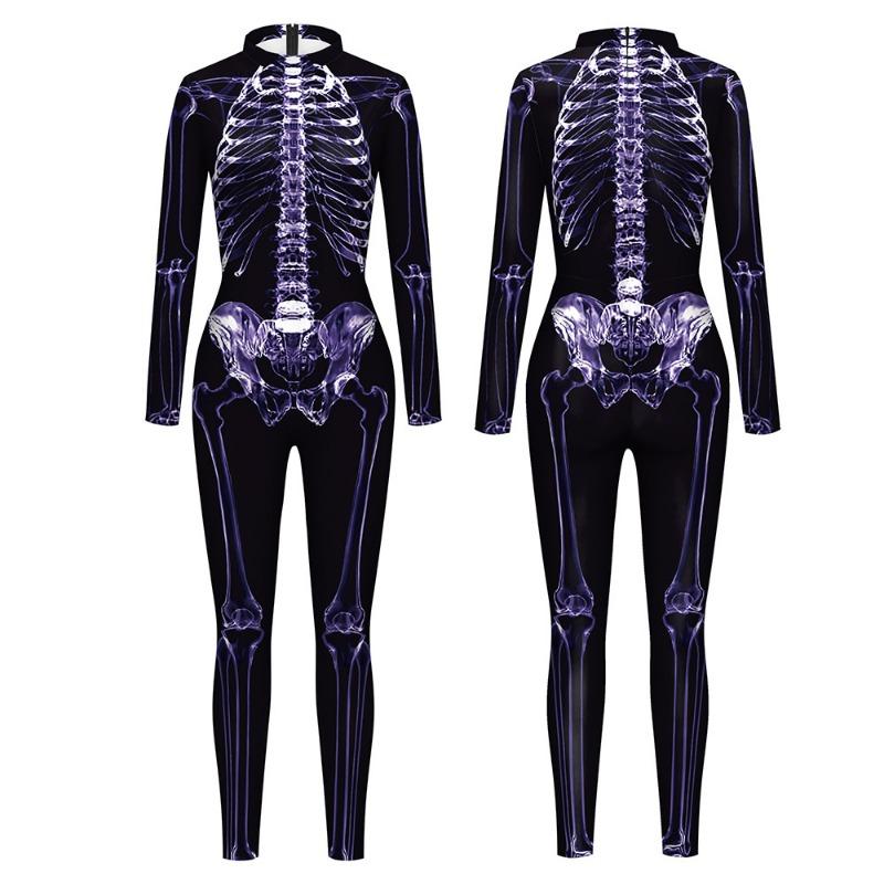 New Halloween funny skeleton print stage costume men's and women's one-piece costumes