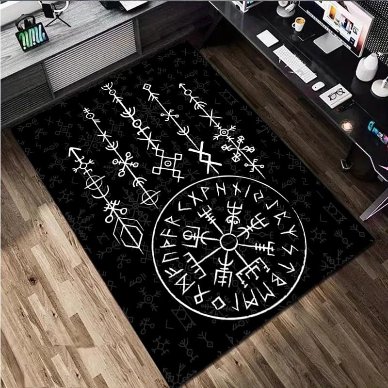 1Pc Viking Runes Print Rug - Home Decoration Carpet For Living Room Bedroom Flooring Computer Chair Area Rug