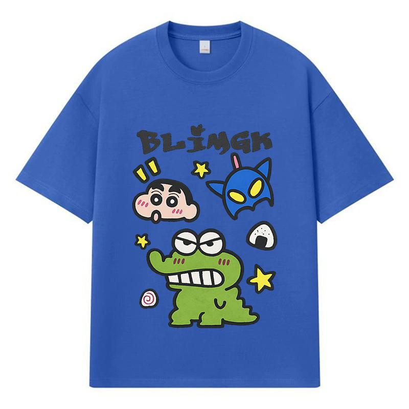2026 Cartoon Crocodile Shinchan Batman Printed Graphic Y2k Harajuku Streetwear 100% Cotton T Shirt Casual Oversized Summer Men T-shirt