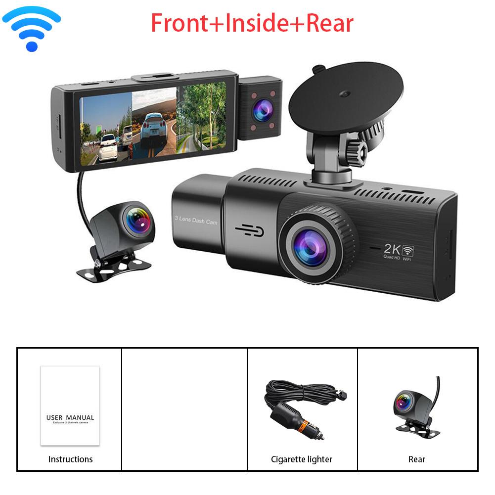 3 Channel WiFi GPS Dash Cam Car DVR Black Box 2K Video Recorder Front Inside Rear View Camera Car Accessories