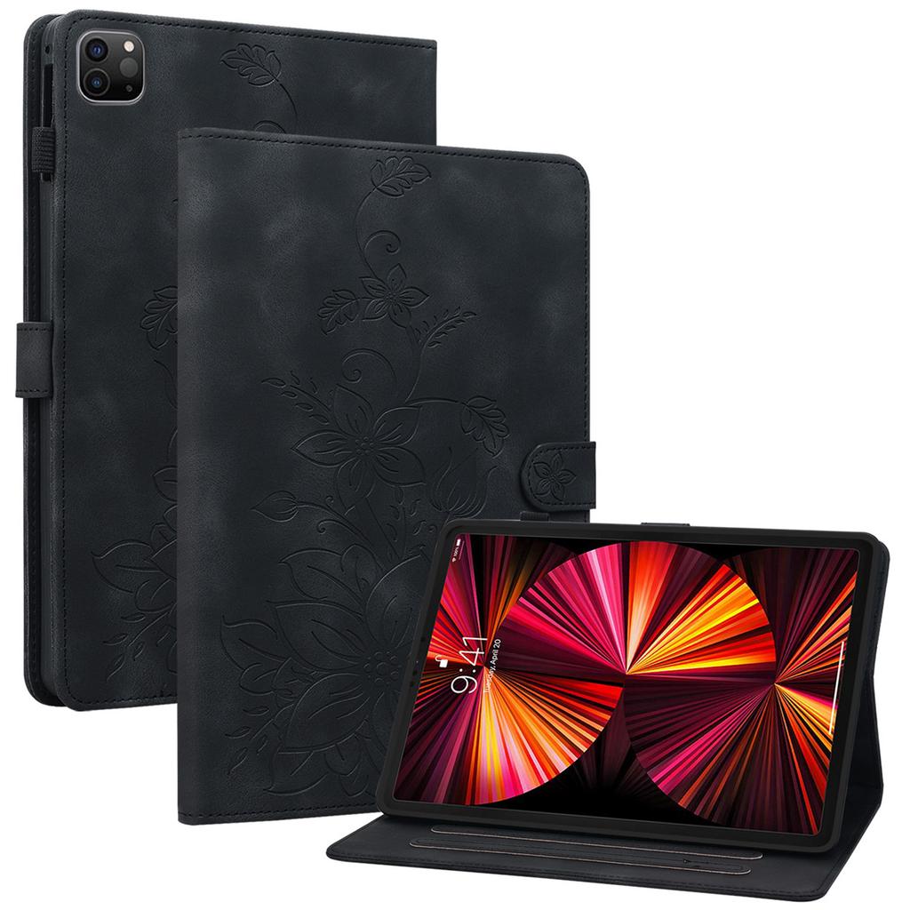 For iPad Pro 12.9 (2020)/(2021)/(2022) Tablet Case Shockproof Flower Imprint PU Leather Flip Cover
