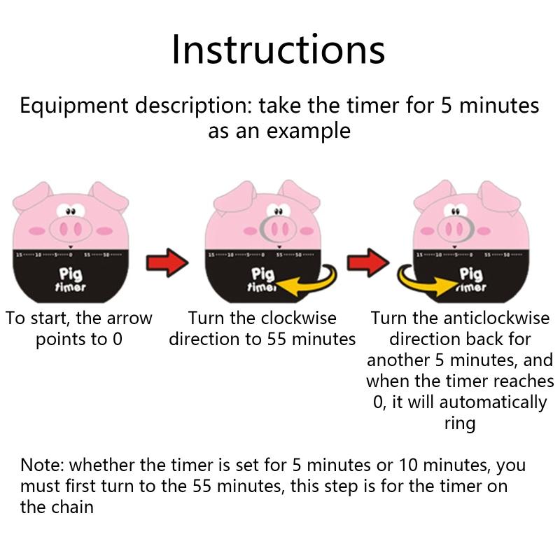 Cute Pig Shape Kitchen Mechanical Timer Kids for Time Management Reminder Novelty Manual Cooking Timer 60 Minute Countdo