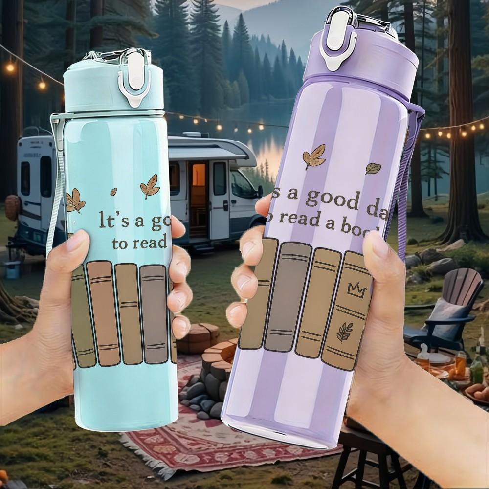1PC It Is A Good Day Text Quote Print 750ml Color Plastic Sports Water Bottle Leakproof Flip Straw Lid Suitable for Sports Office Home Use