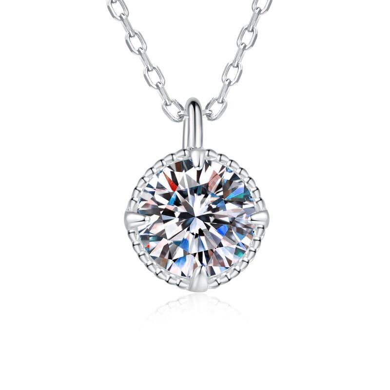 Sterling Moissanite Necklace Women 0.5 Carat Round Cut Solitaire Pendant Minimalist Geometric Choker Chain 925 Sterling Silver