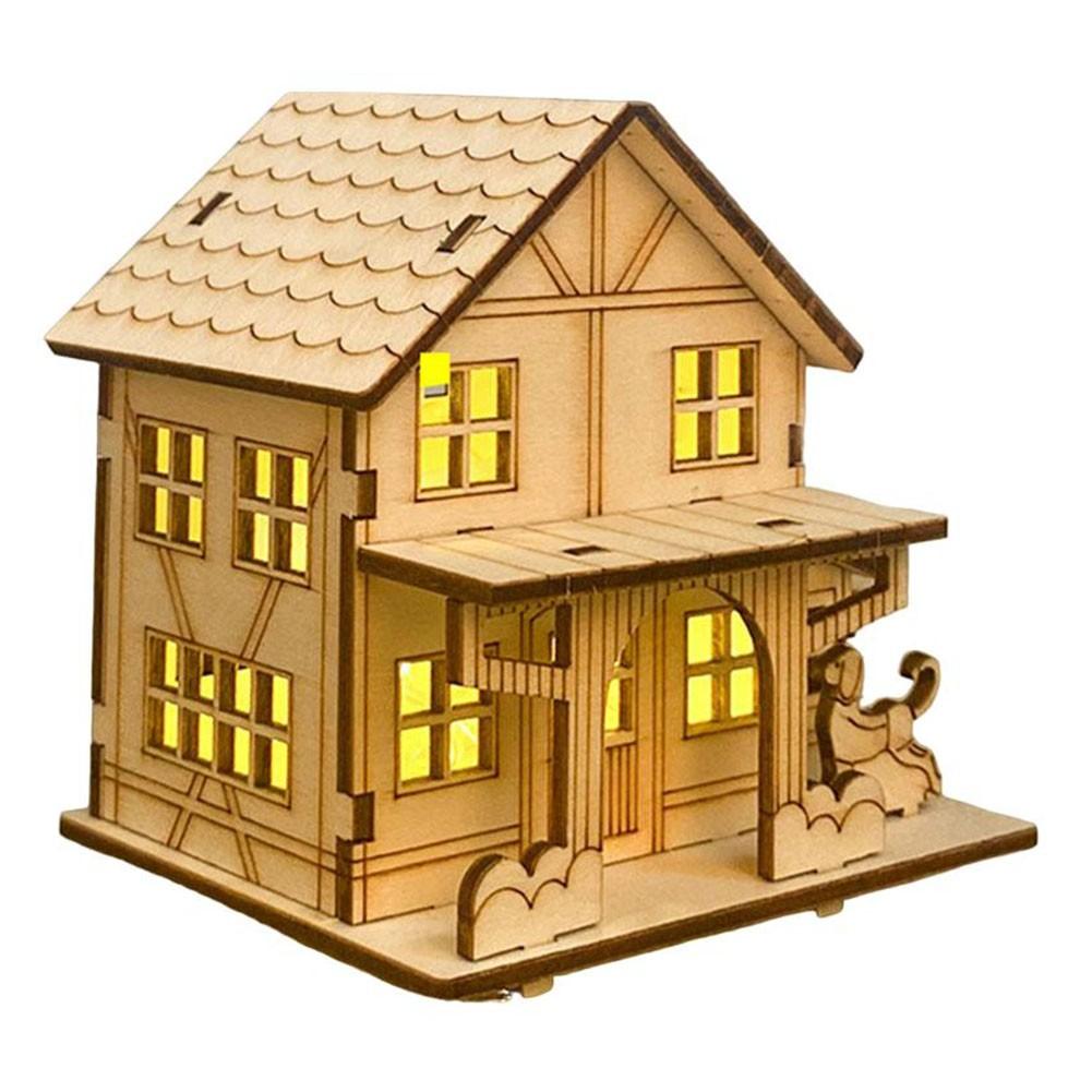 Multicolor Wooden House Christmas Ornament with Illuminating LED Feature