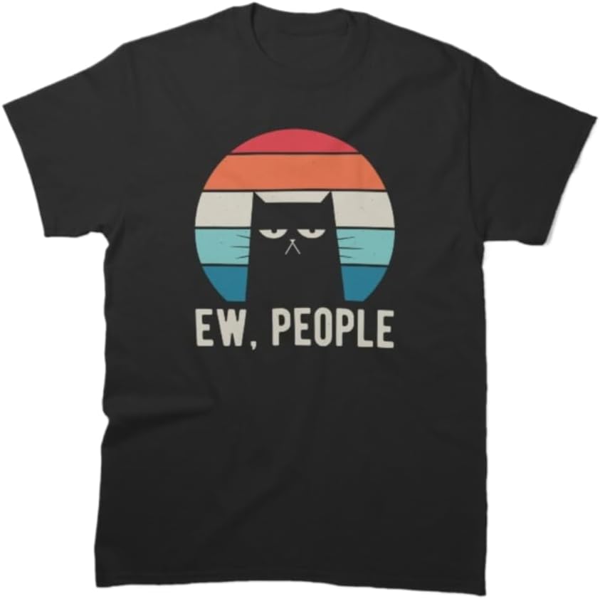 

Funny Ew People Cat Graphic T-Shirt Unisex 100% Cotton Crew Neck Short Sleeve Casual Tee for Men Women Teens 5XL різнокольоровий