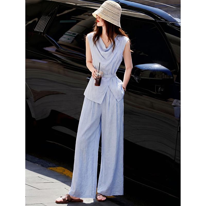 French Style Irregular Sleeveless Top & Wide-Leg Pants Set