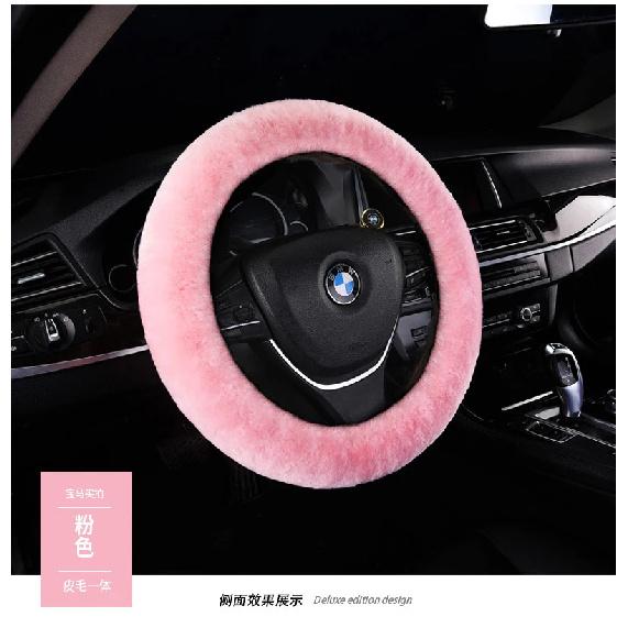 OFLBA Real Fur Car Steering Wheel Cover Auto Australian Sheepskin Steering Wheel Covers Universal Warm