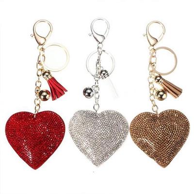 Romantic Dazzling Rhinestone Love Heart Charm Pendant Fringe Keychain Keyring KTY
