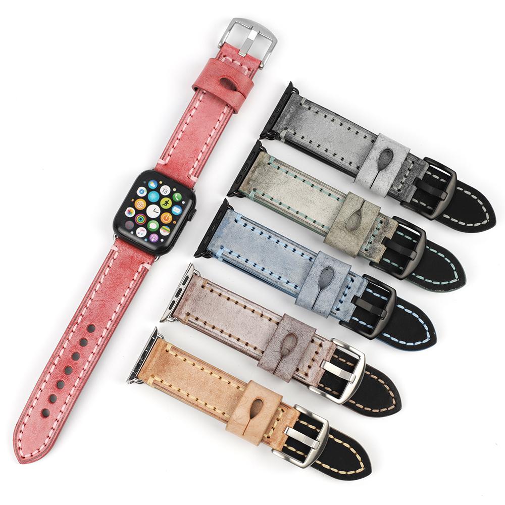 Vintage Bridle Leather Strap 44mm 40mm 42mm 38mm Brown Blue Coffee Gray Red Green Watch Bracelet Watchband Accessories
