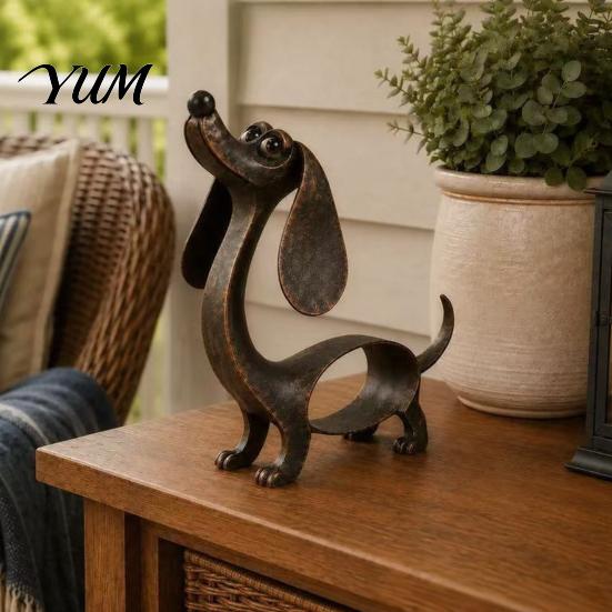 Backyard Metal Animal Statue Vintage Iron Dachshund Figurine, Cute Puppy Sculpture, Artistic Rustic Balcony Craft Dog for Outdoor Garden Indoor Table