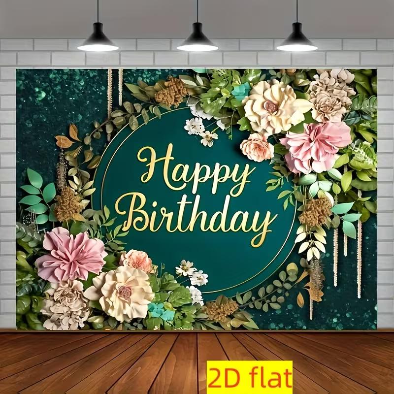 2D Boho Greenery Happy Birthday Photo Booth Backdrop