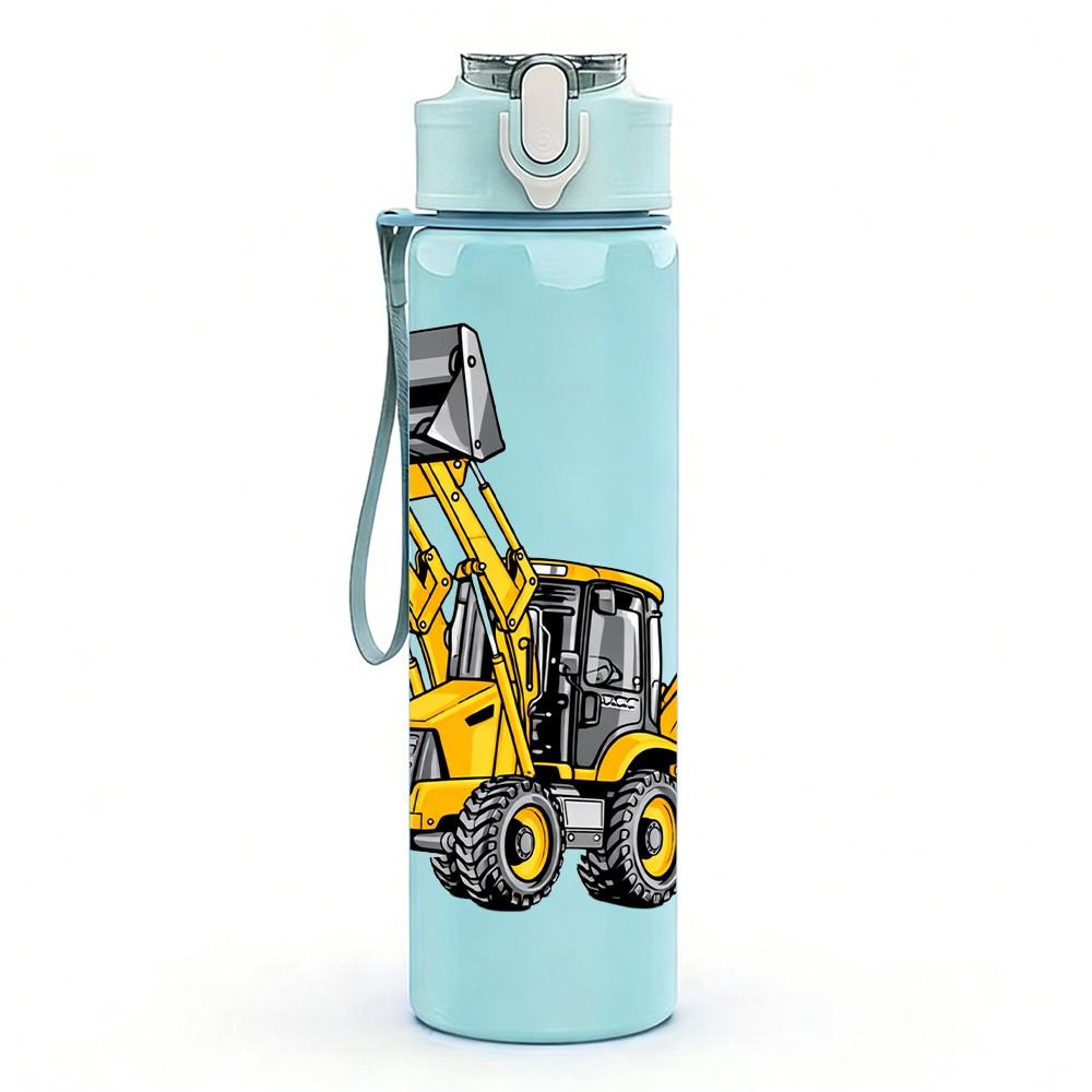 1PC Yellow Excavator Construction Print 750ml Color Plastic Sports Water Bottle Leakproof Flip Straw Lid Suitable for Sports Office Home Use