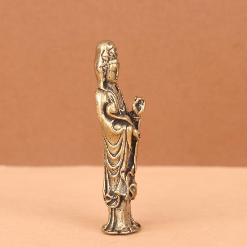 Retro Messing Guan Yin Anhänger Schlüsselanhänger Handpoliert Kupfer Figurinen für Autoschlüssel Rucksack Zubehör Geschenk