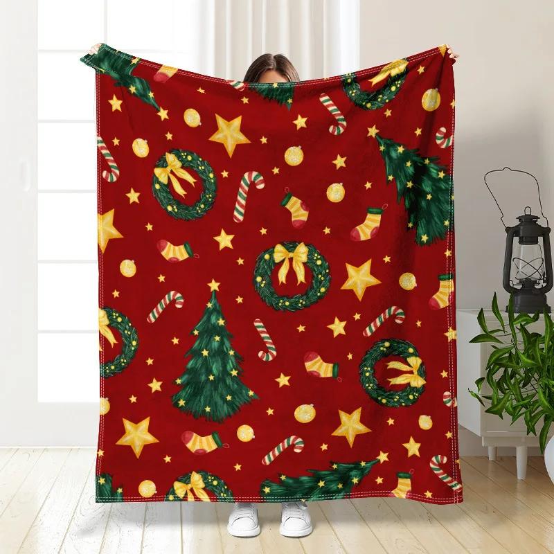 Striped Christmas tree digital-printed polyester Bedroom velvet flannel cover blanket Fleece soft sofa cover blankets for beds