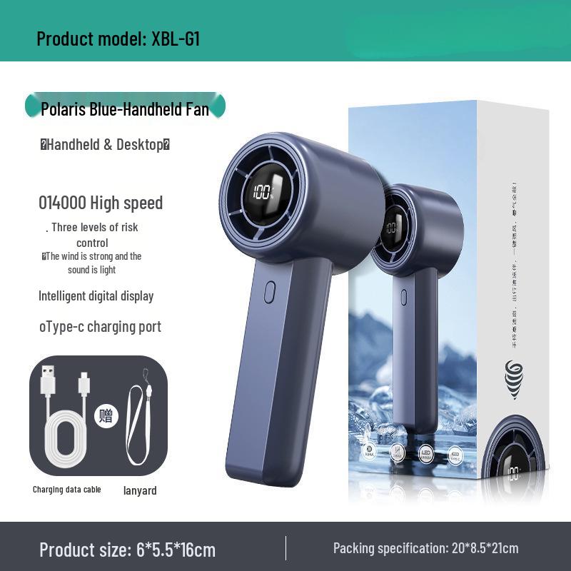 

High-Speed Portable USB Handheld Fan with Large Wind Power & Digital Display 7.5*6.5*17.5 cm