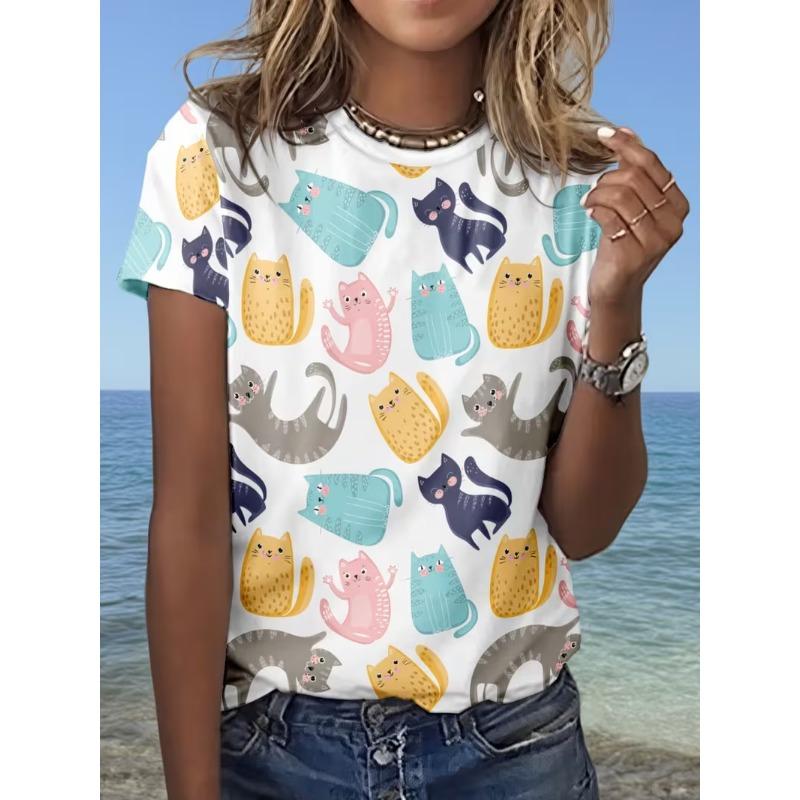 Summer Cute Cartoon Cat T-Shirts Animal 3D Print Women Men Short Sleeve Round Neck T Shirt Tees Harajuku Y2K Top Female Clothing