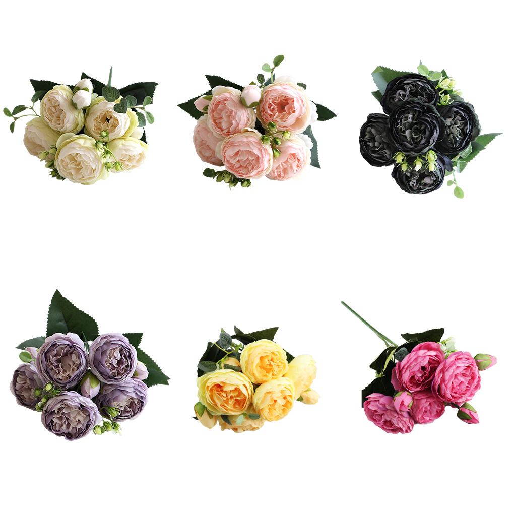 Künstliche Pfingstrosen, Seidenblumen, fünfköpfiger Blumenstrauß, Kunstrosen für Party, Vase, Hochzeit, Tischdekoration