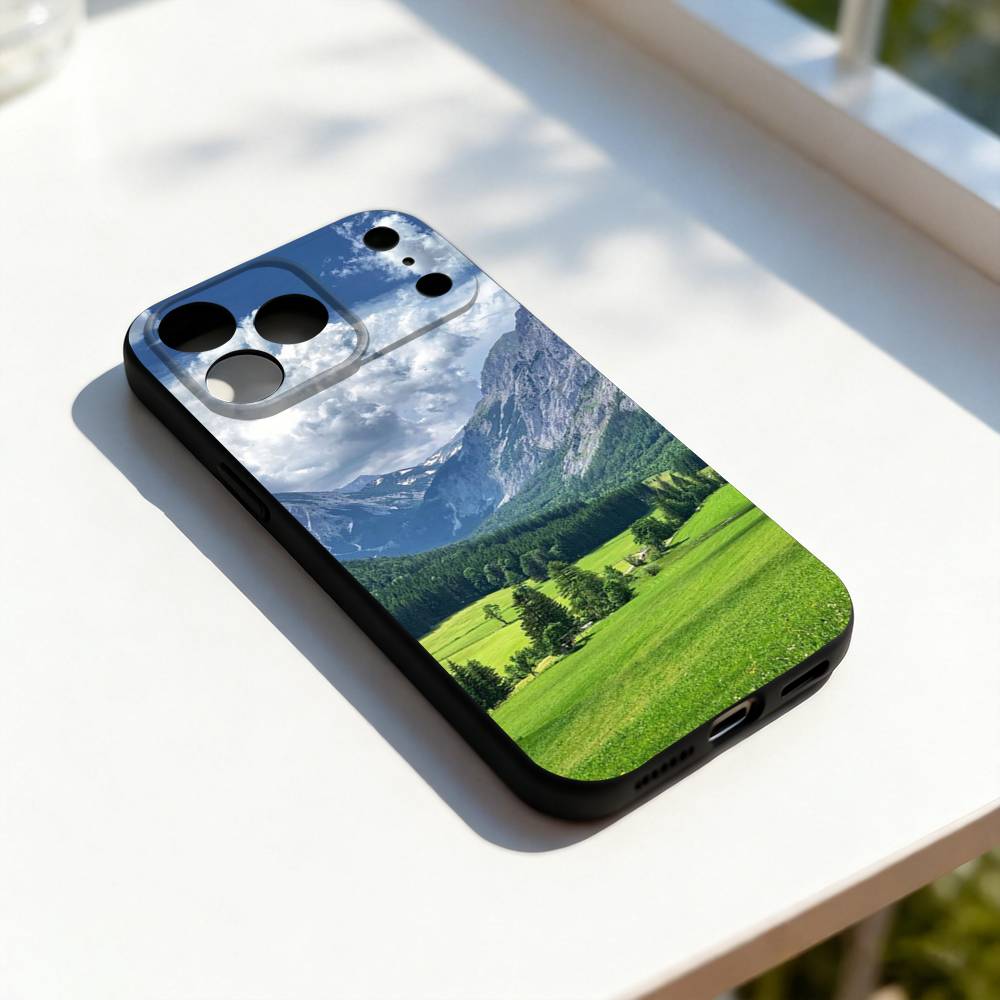 

Mountains landscape T-Travel For iPhone 17,16,15,14,13,12,11,Pro,Max,Plus,E,SE4,Air,Mini Black Soft Cover Phone Case iPhone16