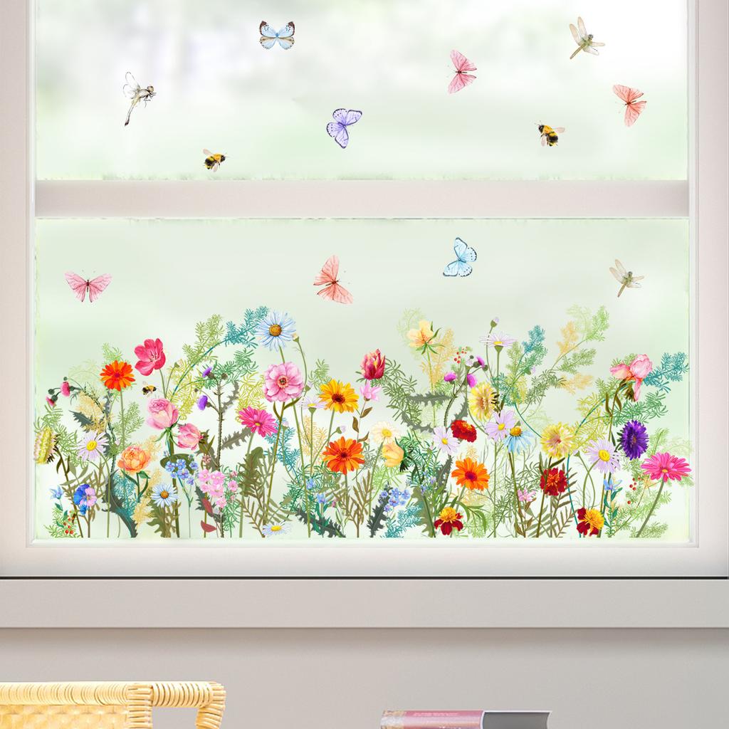 Various Styles of Colorful Butterfly and Floral Static Cling Window Stickers Double-Sided Visible Decorative Window Removable