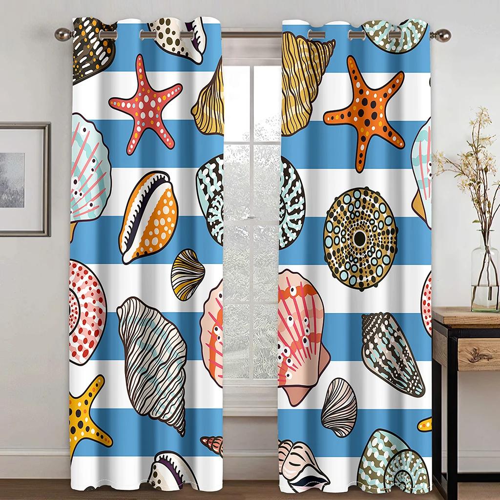 Marine Animal and Plant Theme High Blackout Curtains Shell Pattern Thick Clackout Drape Various Styles Bedroom Home Curtain Hot