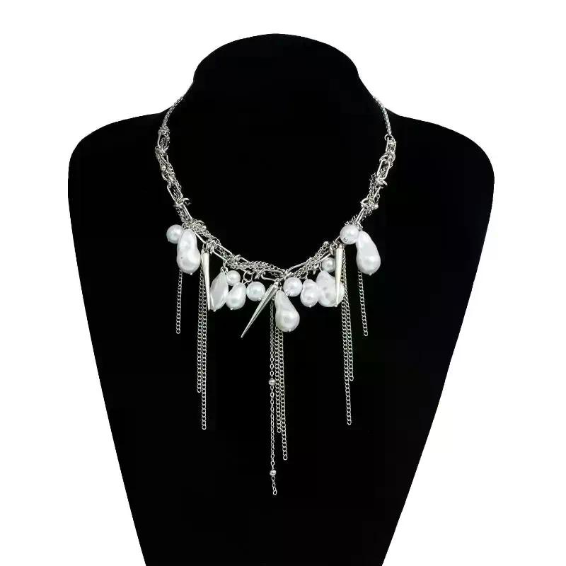 Sweet Tassel Link Pendant Necklace Women's Metal Trendy Pearl Choker Chain Party Jewelry Gifts