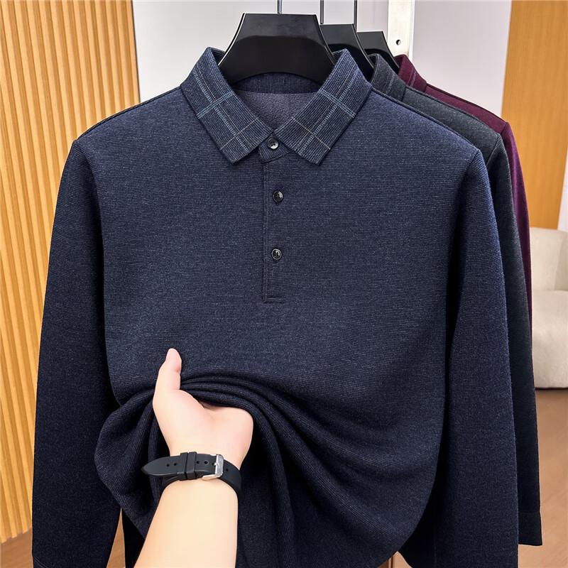 Yiliteng Men's Fleece-Lined Business Casual Lapel Knit Sweater