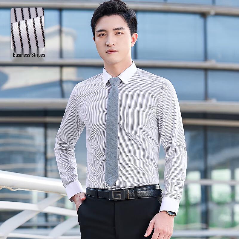 Unisex Striped Long-Sleeve Business Formal Shirt