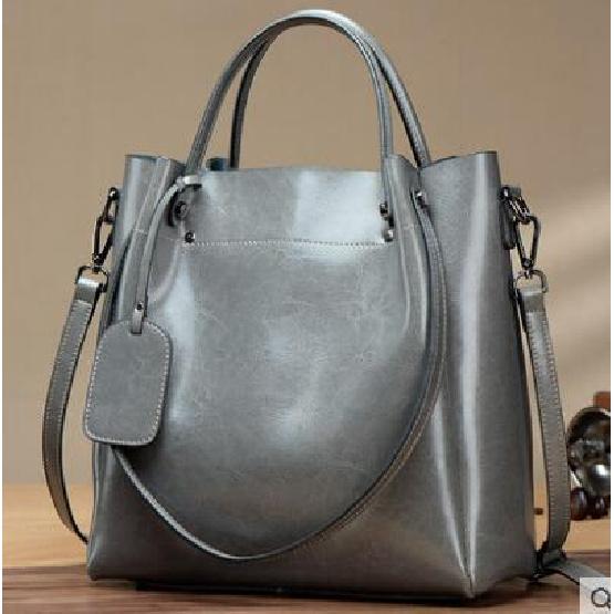 

2025 New Women s Bag Genuine Leather Single Shoulder Crossbody Bag Ladies Handbag Large Oil Wax Cowhide Korean Style Casual Women s Bag сірий колір