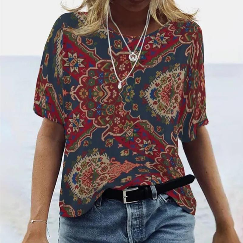 Mode Frauen Blau Cashews T Shirt Lustige Casual Oansatz Kurzarm T-shirt Sommer Weibliche T-shirt