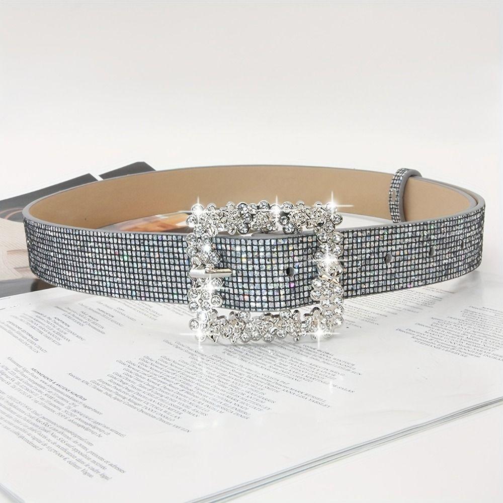 Adjustable Sparkling Waistband Bling Bling PU Leather Belt Women's Jeans Belt Trendy Accessory