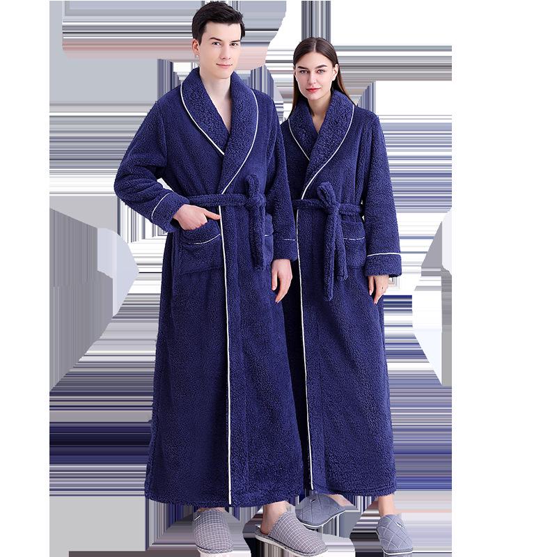 Women's and Men's Extra Long Plush Robe - Thickened Shu Cotton Fleece Bathrobe, Plus Size Homewear for Autumn and Winter