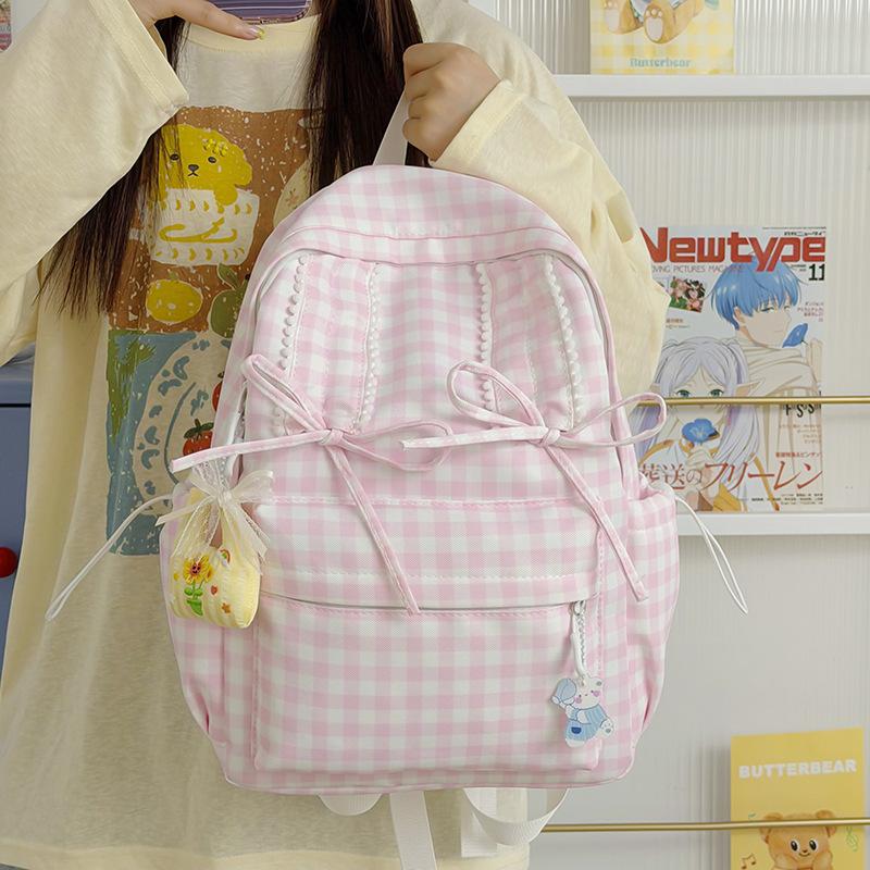 Schoolbag new small fresh plaid backpack female student Korean version high value literary schoolbag female junior high school backpack
