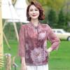 Elegant Silk-Style Blouse, Three-Quarter Sleeve: Summer Top for Middle-Aged Women