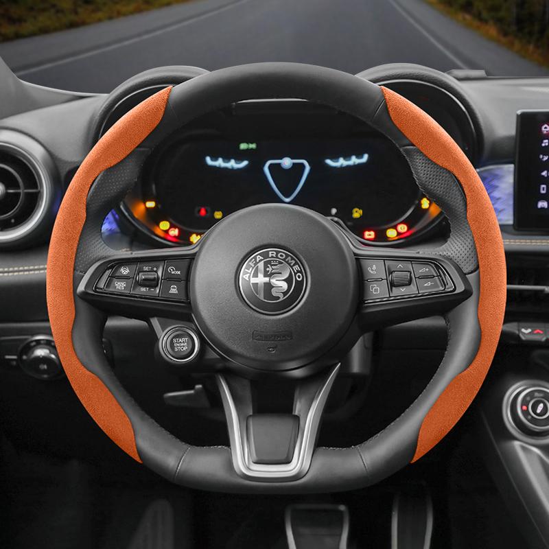 Suitable for Alfa Romeo Anti-Slip Buckle Segmented Suede Steering Wheel Cover Suitable for 159 147 Gt Giulietta Mito Giuli