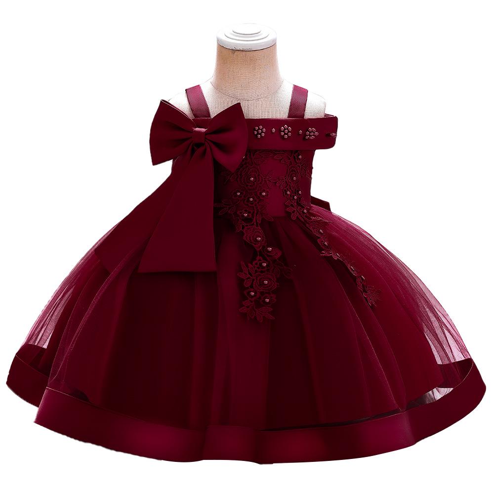 New Children's One-Shoulder Pearl Embroidered Princess Dress for Summer