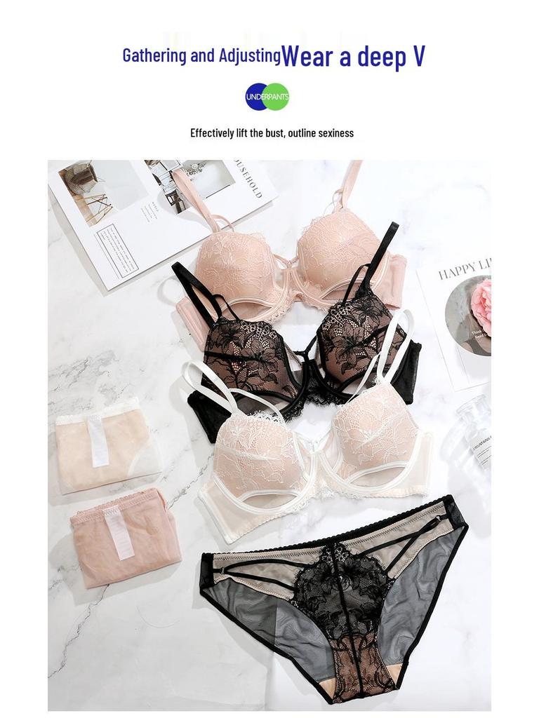 French Lace Lingerie Set: Sexy Pure Desire Bra for Breast Enhancement, Perfect for Small to Large Busts