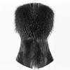 Women's Raccoon Fur Collar Short Slim Fit Faux Fur Vest, Sizes S-4XL, Autumn/Winter Clothing