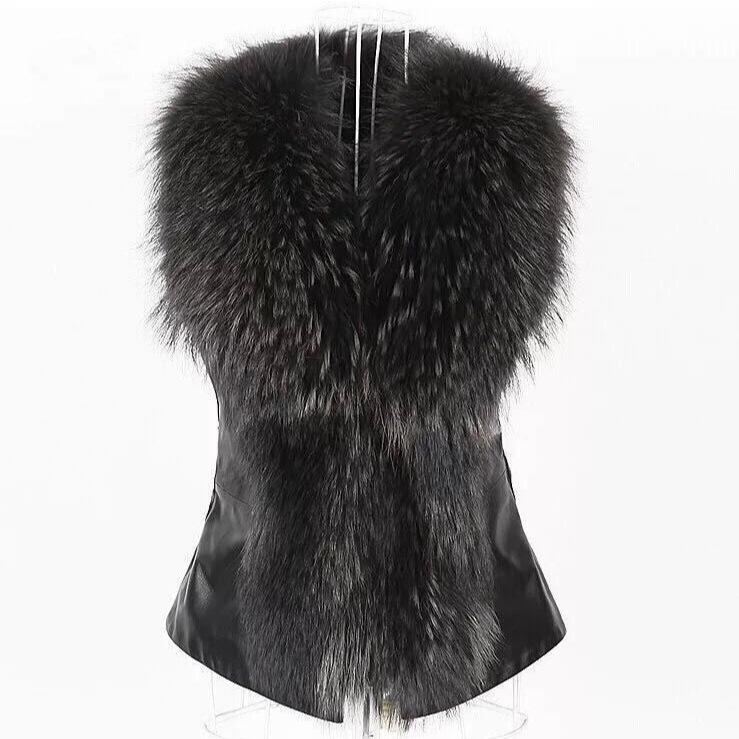 Women's Raccoon Fur Collar Short Slim Fit Faux Fur Vest, Sizes S-4XL, Autumn/Winter Clothing